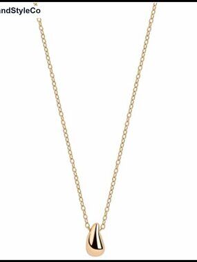 18K Gold Plated Teardrop Pendant Necklace - 18 Inch Cable Chain